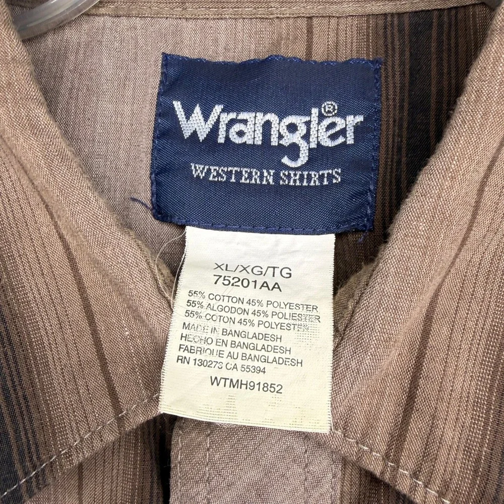 Vintage Wrangler Western Shirts Mens XL Tan Brown Stripe Long Sleeve Button Down